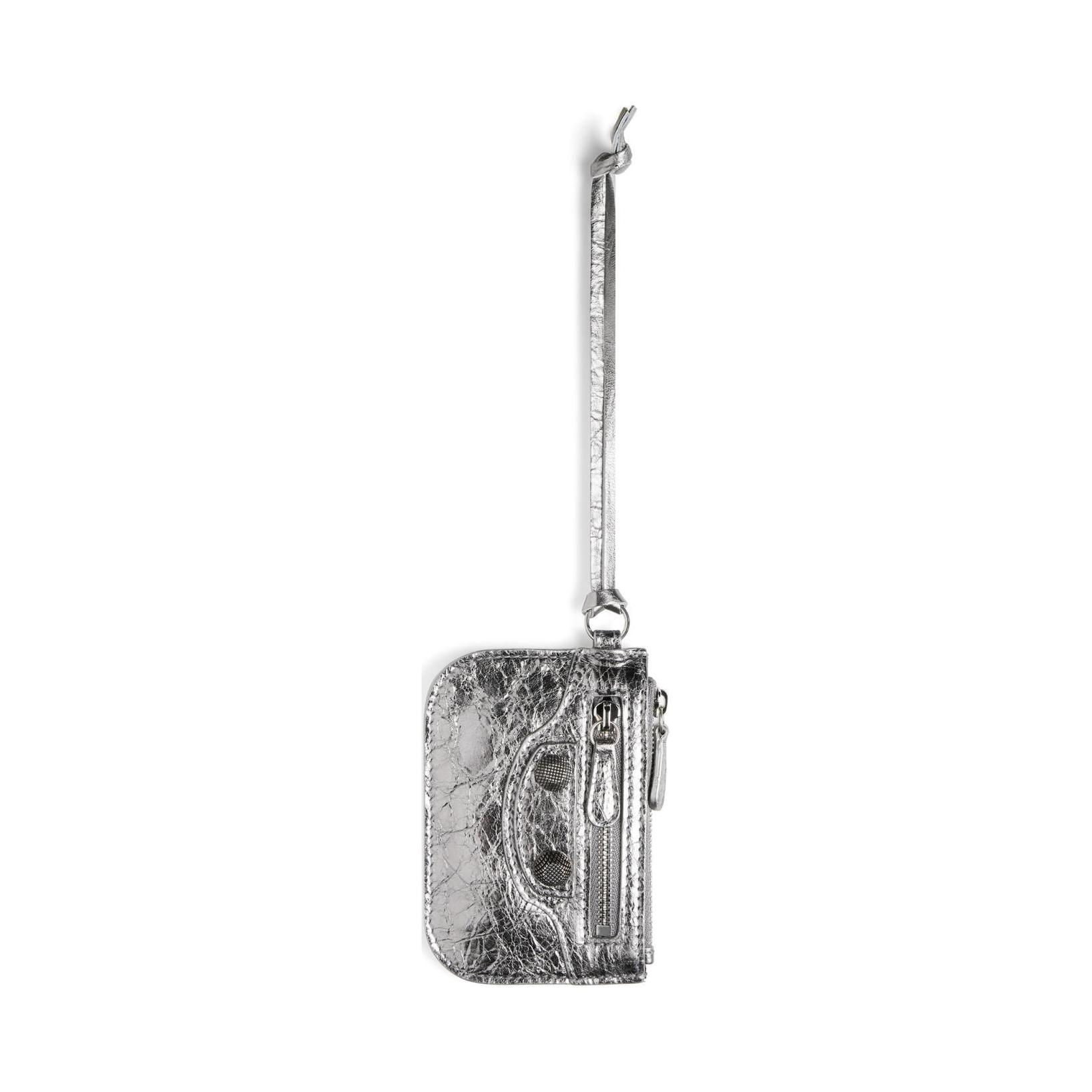 Balenciaga Le Cagole Distressed Silver Hardware Lambskin Card Holder Wallet Coin Purse Women wallet 7767690GT3Y8103 Basic Set (Bag+Dust Bag)