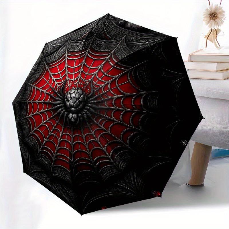 Dark Web Spider Web Wall Art DecorUmbrella with Cute Design, Portable 3-Fold Compact Umbrella for Men & Women, Valentine's Day Mother's Day Halloween
