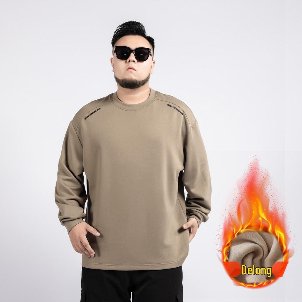 

2025 Autumn/Winter Men s Plus Size German Fleece Hoodie: Long Sleeve, Round Neck, Warm Base Layer, Trendy for Larger Frames 2XL