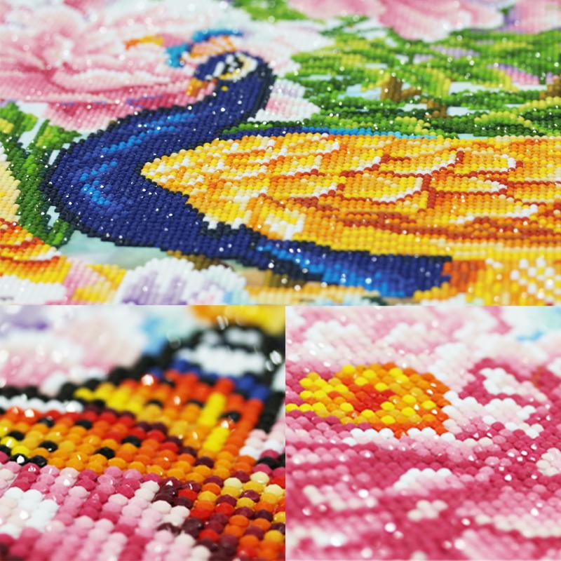 5D-Diamantgemälde mit blühender Pfauenblume, Diamant-Stickerei, Kristall-Handarbeit zur Dekoration
