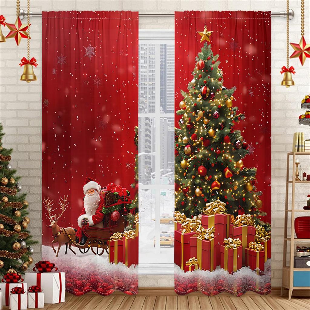 

Рождественские шторы 3D-принт в виде венка бежевые панели для спальни праздничный декор 2 панели рождественские праздничные оконные шторы 50W130H(CM)X2PCS&HooK