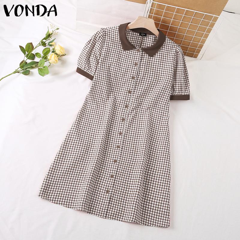 

Летнее женское праздничное короткое платье в клетку VONDA 5XL коричневый