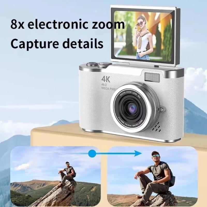 4K Digital Camera 48Mp Resolution 8X Digital Zoom 180° Flip Screen Selfie Camera Student Ccd