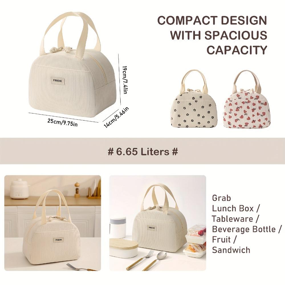 Isolierte Lunchtasche Große Kapazität Handtasche Cord-Isolierte Lunchtasche Wiederverwendbare Brotdose für Arbeit Picknick Reisen Wandern Schule