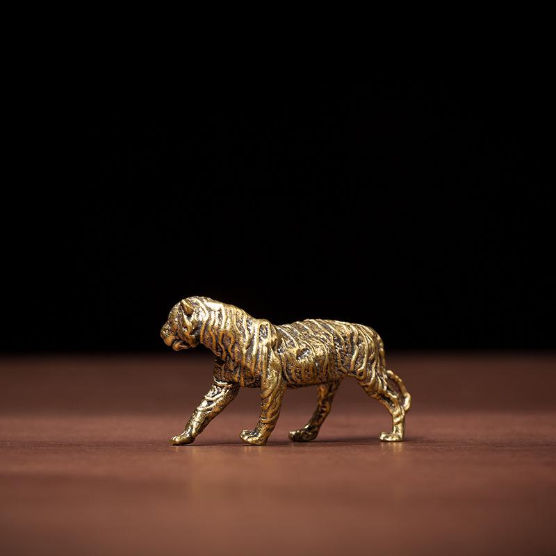 Chinesische Klassische Bronze Tiger und Zikade Schreibtischornament - Antike Massive Messing Tee-Haustier