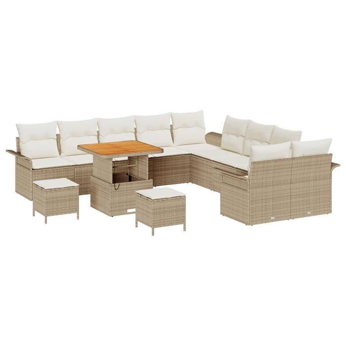 Ensemble de Canapés de Jardin de 13 Pièces avec Coussins Beige Rattan Acacia, Canapé de Jardin 2 Places avec Rangement &amp; 3364141