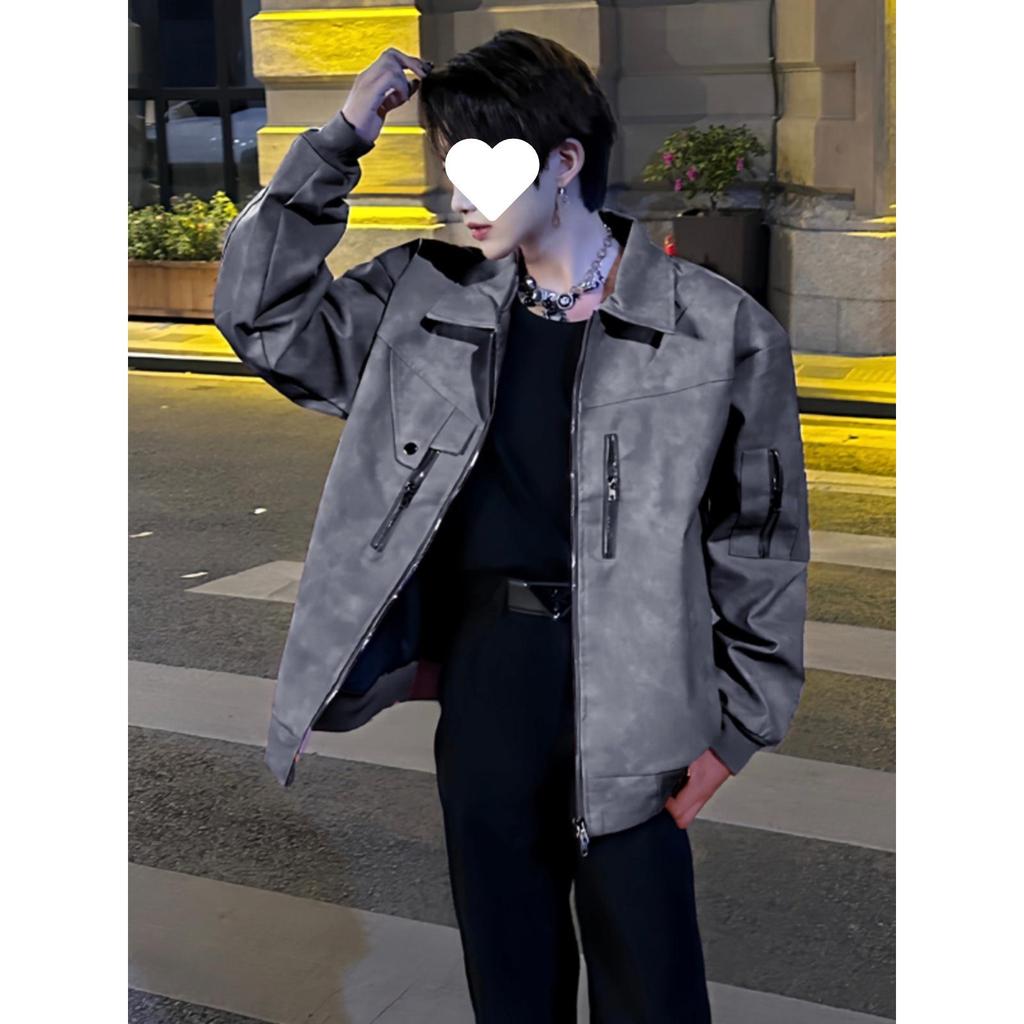 Korean Style Men's Vintage American Leather Biker Jacket - High-End Short for Spring & Autumn