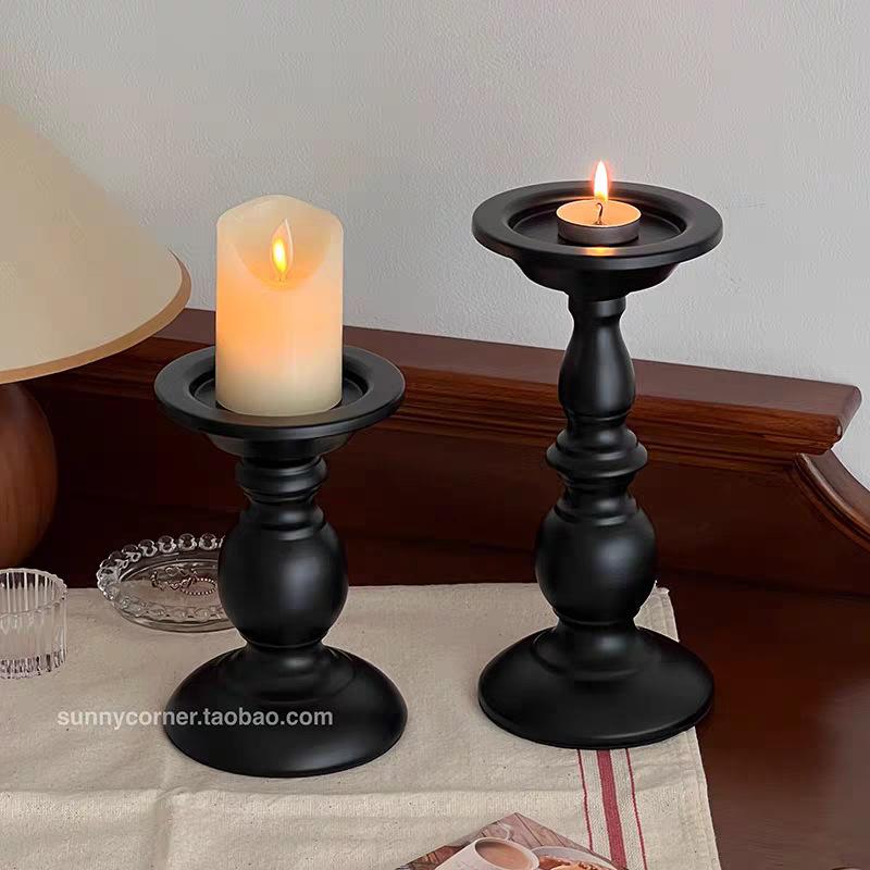 European Vintage Iron Candlestick, Black Classic Pillar, 2 Sizes for Home/Wedding Decor Candle Base Pallet
