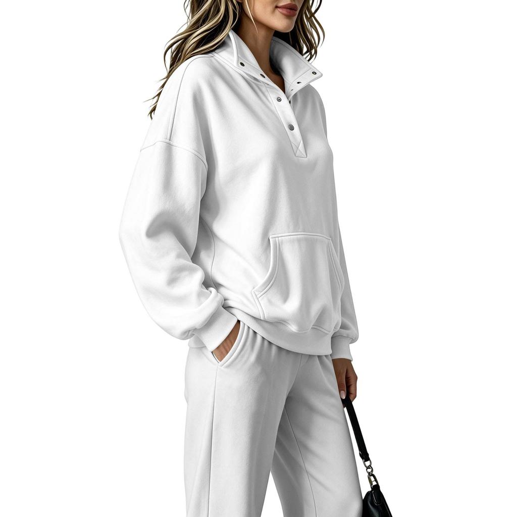 Women's Color Stand Collar Button Up Sweatshirt Fashion Casual Long Sleeve Top
