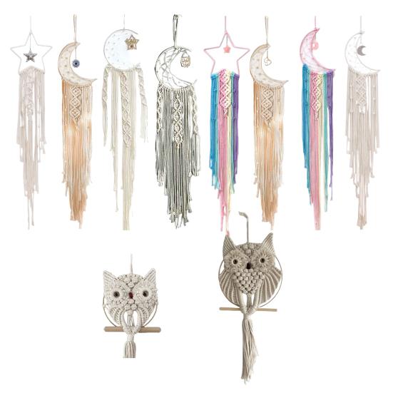 Woven Wall Hanging Wall Decoration with Long Tassel- White Cotton Handmade Home Decor Art Craft for Bedroom Dorm Garden