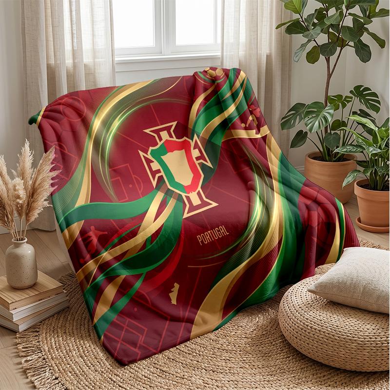 Portugal Football Printed Flannel Blanket Skin Friendly Warm Decorative Throw for Indoor Couch Bed Daily Use