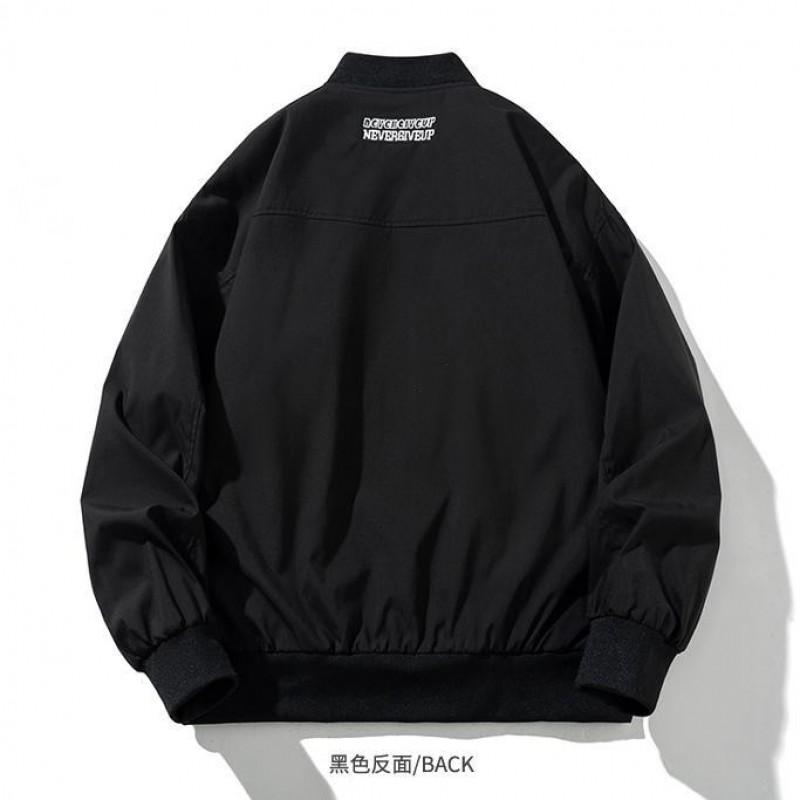 Black Stand Collar Zip-Up Oversized Utility Jacket Men Women Streetwear Casual Bomber Coat