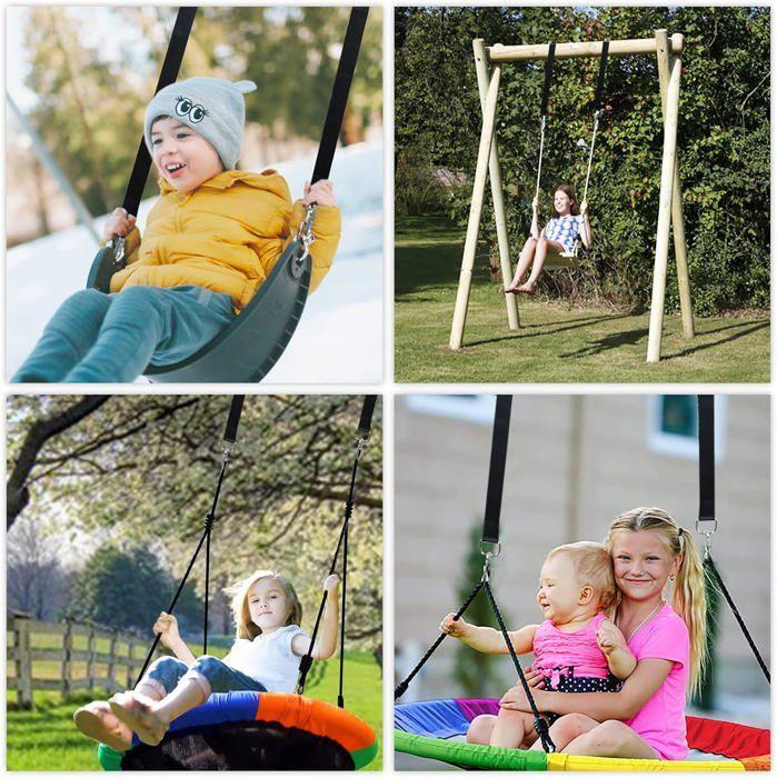 Sangles pour Hamac - Ultra Résistant - 150CM - 2 Crochets Mousquetons - Charge 500KG - Noir