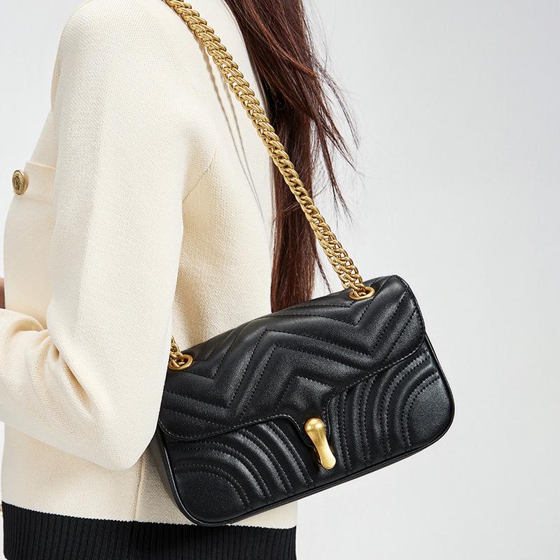 2024 Autumn/Winter Women's Genuine Leather Crossbody Chain Bag - Versatile Luxury Shoulder Bag