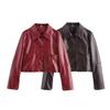 Autumn new women's clothing, European and American style French design sense fashionable versatile short cuff split leather jacket