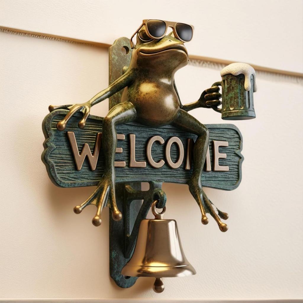 Beer-Drinking Frog With Sunglasses Creative Funny Outdoor Decorative Door Bell Chill Frog Welcome Sign Home Decor Gifts