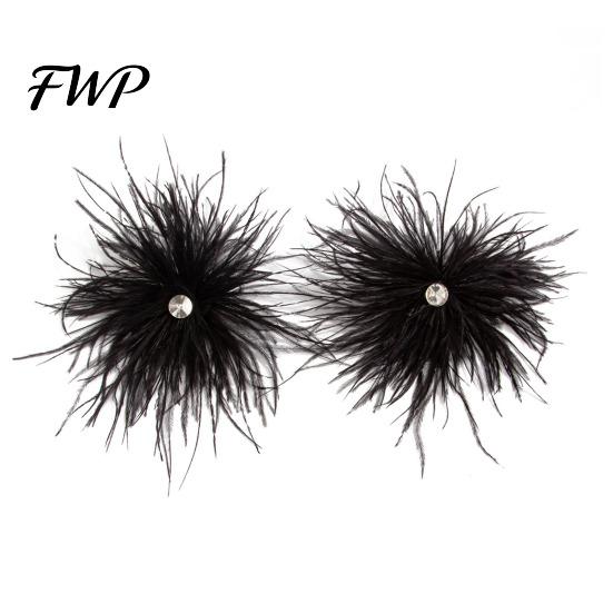 Soft Feather Earrings 1 Pair for Women, Bohemia Tassel Date Wear Drop Earrings, Rhinestone Dangle Party Jewelry Gift чёрный