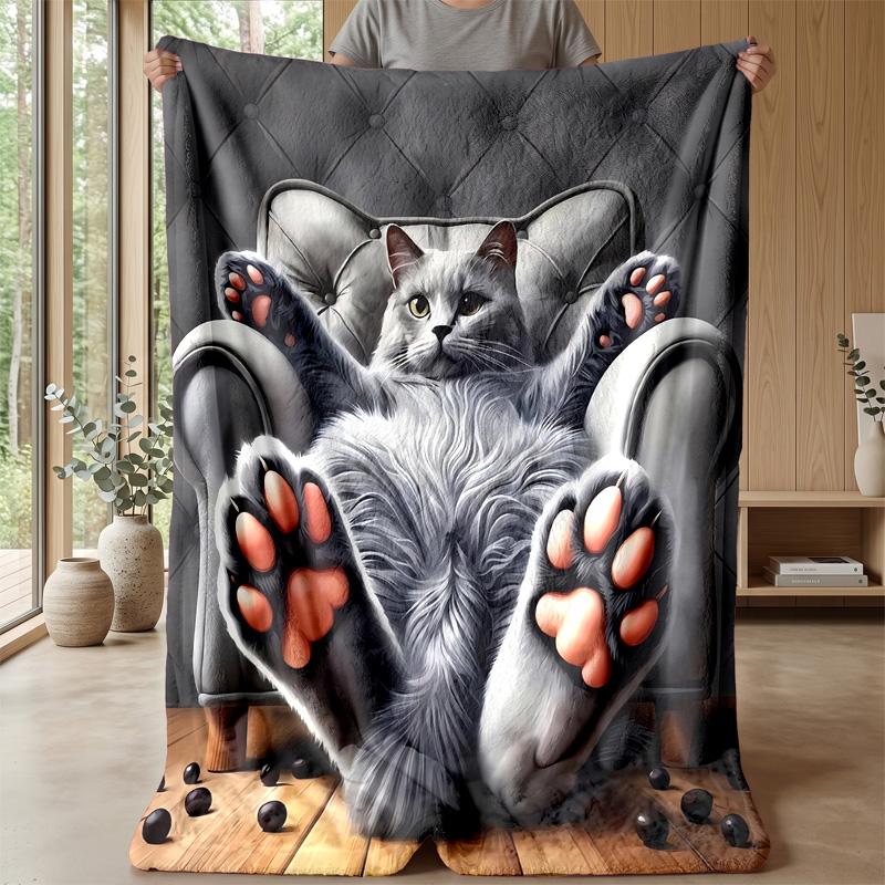 Rainbow Mermaid Cat Pattern Theme Blanket Lightweight Warm Flannel Blanket Decorative Throw Blanket for Home Decoration