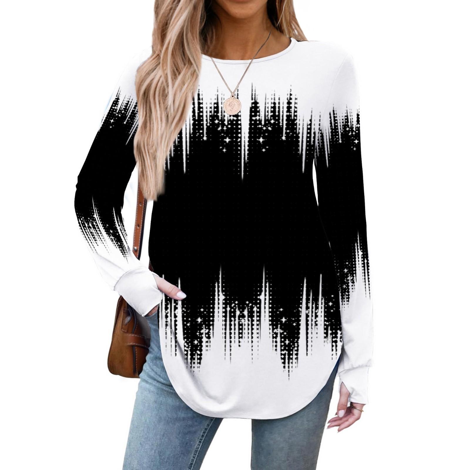 

Womens Long Sleeve Shirts Thumb Hole Tunic Tops Oversized Tshirts Loose Fit Fall Fashion Tops Clothes M чорний