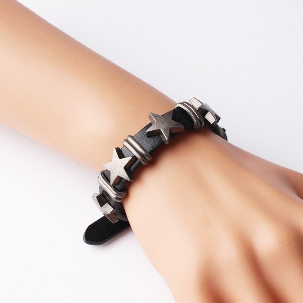 PU Leather Skull Bracelet Star Rivet Bracelet Goth Vintage Chain Bracelet Women Men