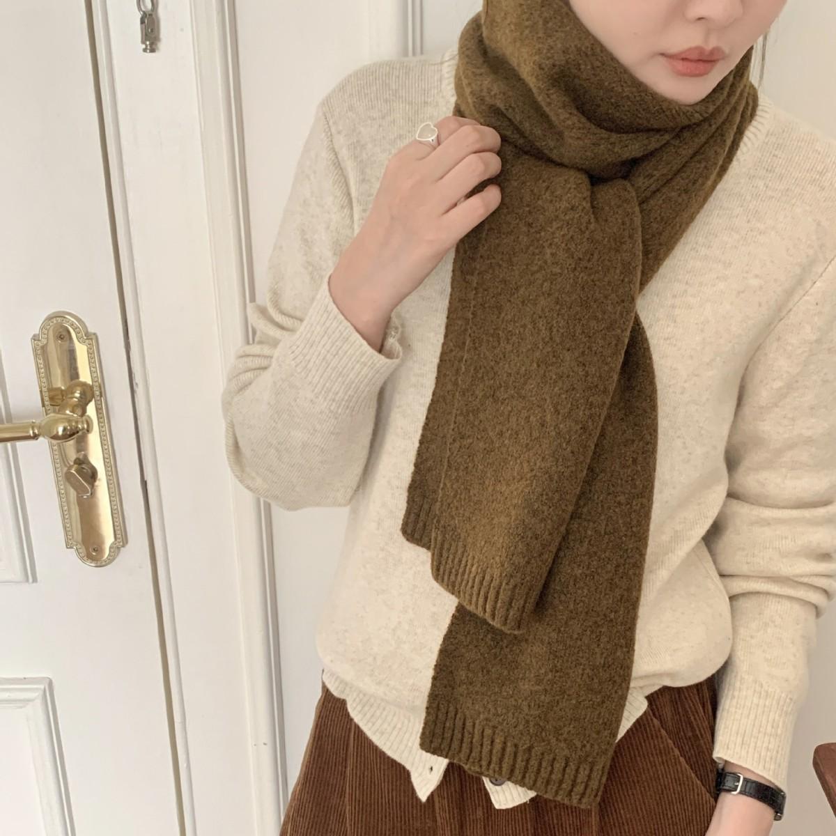 

Winter Women s Wool Blended Scarf Solid Color Knitted Couple s Warm and Thickened Scarf Fashionable Versatile and High End