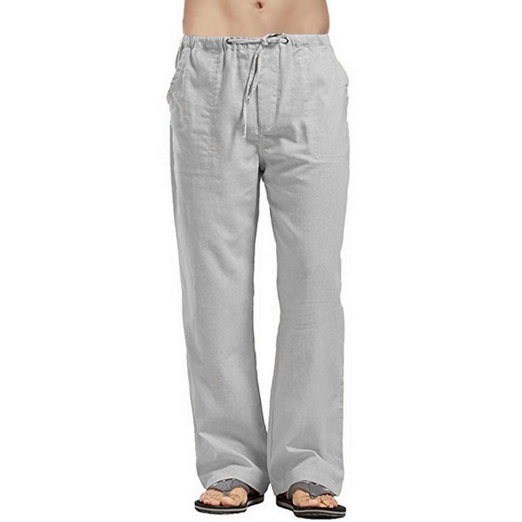 Men Linen Wide Leg Back Pocket Pants Summer Fashion Female Solid Male Streetwear Loose Trousers