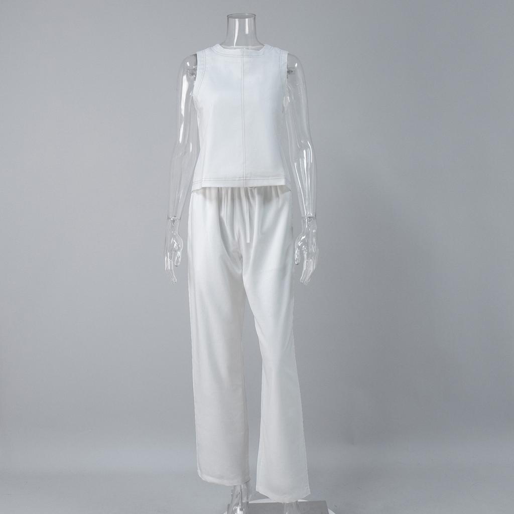Solid Color Tank Top and Wide Leg Pant Sets Cotton Linen Summer Suit Casual Vest + Trouser Vacation Homwear Women Outfits 2025 New