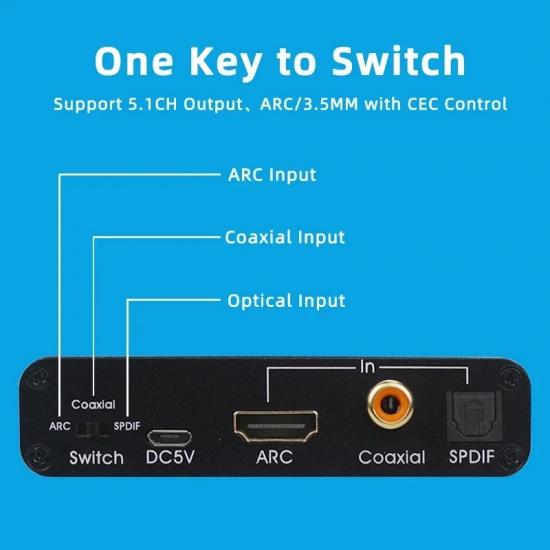 HDMI ARC Audio Extractor DAC Converter Adapter Digital Optical SPDIF Coaxial to Analog 3.5mm L/R Stereo DAC HDMI Audio Converter