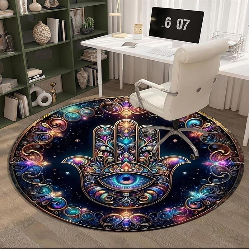 Alfombra redonda con diseño de mano de Fátima dorada, Cojín para silla, Alfombra redonda para entrada, Alfombras redondas suaves para sala de estar, dormitorio, decoración de alfombra circular, regalos