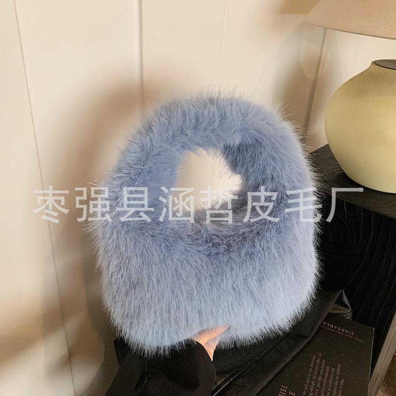 Autumn and winter fluffy imitation fox hair bag versatile portable plush dumpling bag