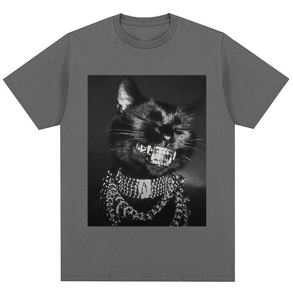 Funny Black Cat Y2k Kitten Meme Print T Shirt Men Women Vintage Fashion T-shirts Oversized Cotton Casual T-shirt
