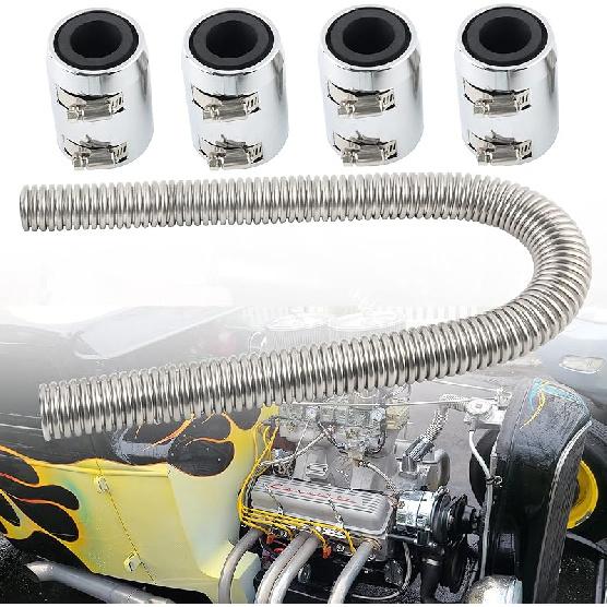 Universal 24" Flexible Radiator Hose Stainless Steel Universal Water Hoses Adapter Coolant Radiator Hose Kit Could be Used with 1-1/4", 1-1/2",