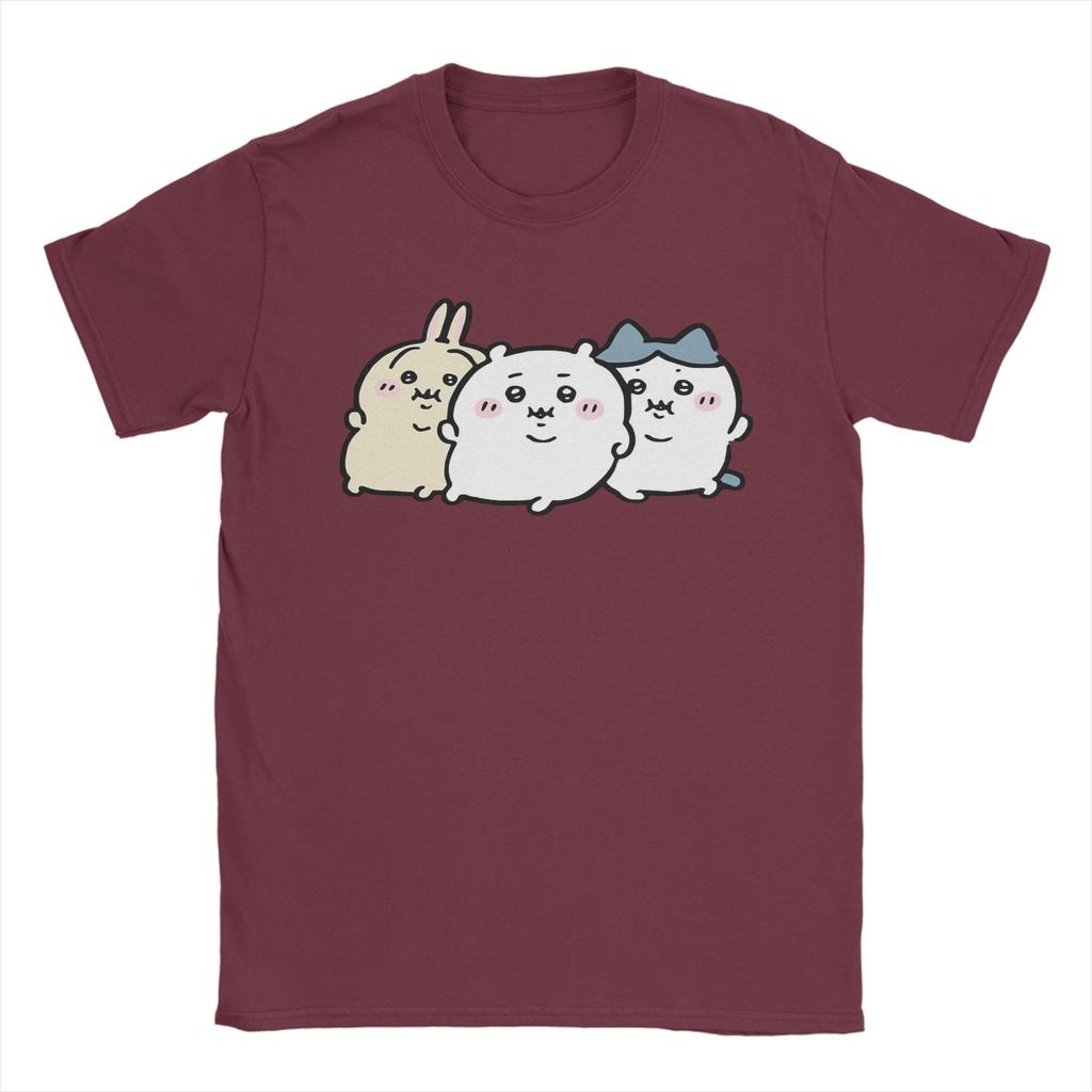 Chubby Bloated Chiikawas Hachiware Usagi Hungry Eat Food Full Fat T Shirts Men's Cotton T-Shirt Tee Shirt Clothing Gift Idea
