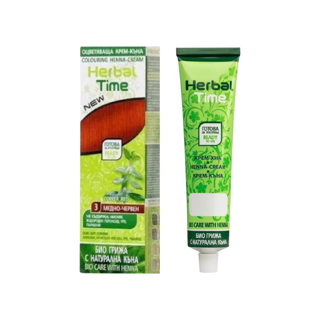 Henna Copper Red Coloring cream Henna shade No. 3 Copper Red Natural henna Cherry cream for hair Herbal Time