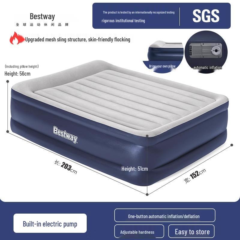 Bestway Double Inflatable Mattress - Thickened Portable Air Cushion Bed for Indoor & Outdoor Use