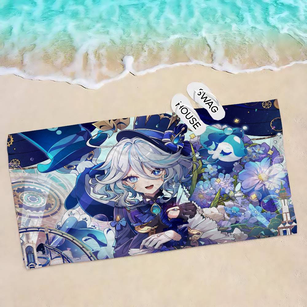 Genshin Impact Furina Focalors Bath Towel Microfiber Soft Water Absorbing Breathable For Kids Decorative Cartoon Beach Towel