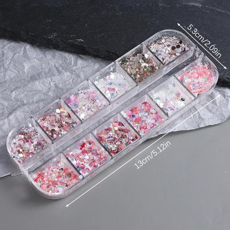 Glitter Sequin Mixed 12 Grids Star Heart Shape Colorful Nail Sequins For Sparkling Shaker Nail Art Flakies Paillette Manicure