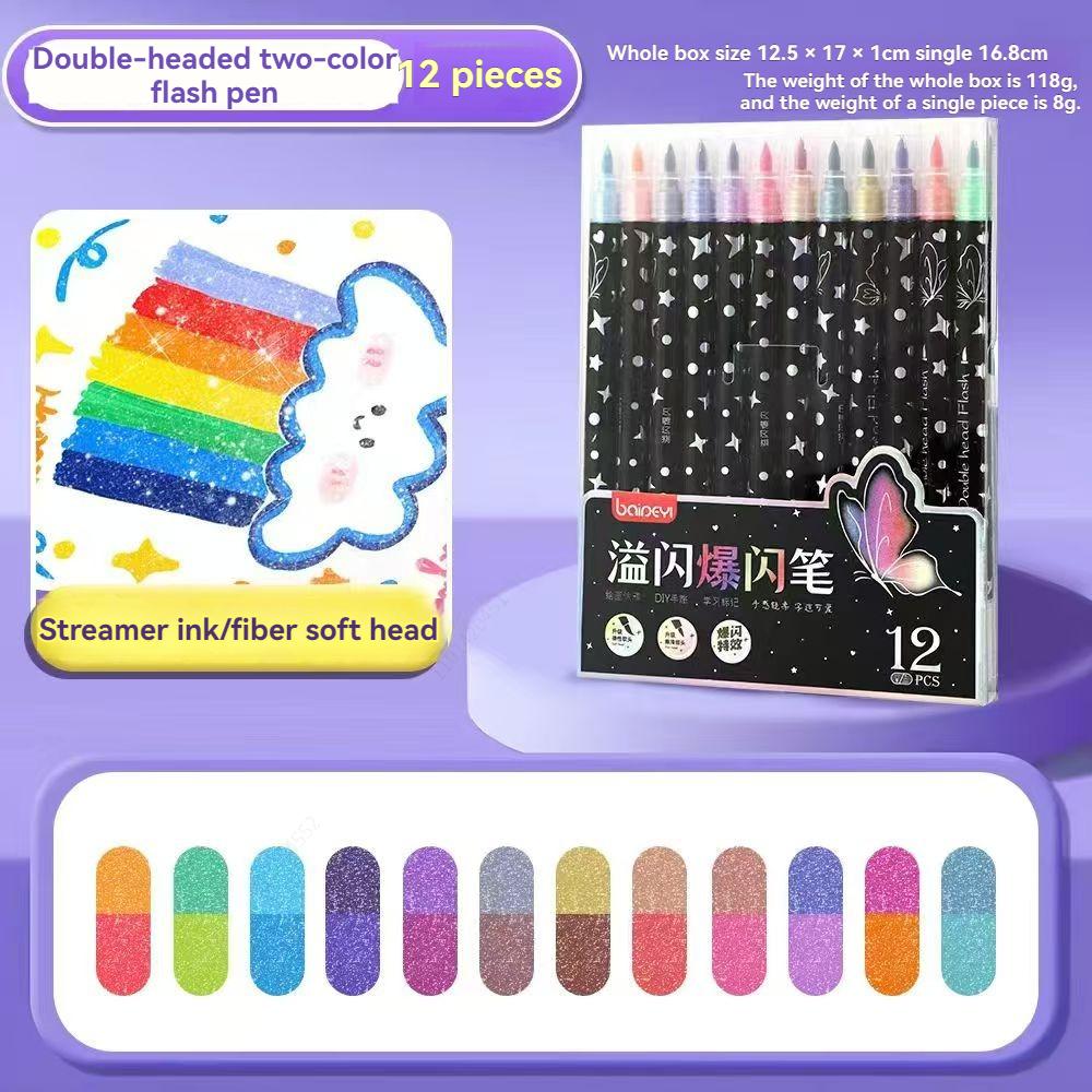 12/48/72/96 Colors Dual Brush Tip Glitter Art Markers Metallic Paint Marker Pens DIY Crafts Birthday Cards, Making Poster, Album