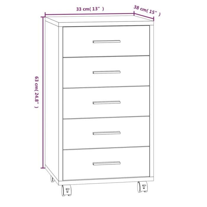 342671 vidaXL Armoire à tiroirs avec roulettes Noir Bois d'ingénierie