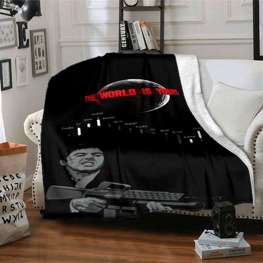 1pc Scarface-Inspired Flannel Blanket - Soft Cozy All-Season Throw for Bedroom, Sofa, Camping, Travel - Perfect Gift for Movie FansB74