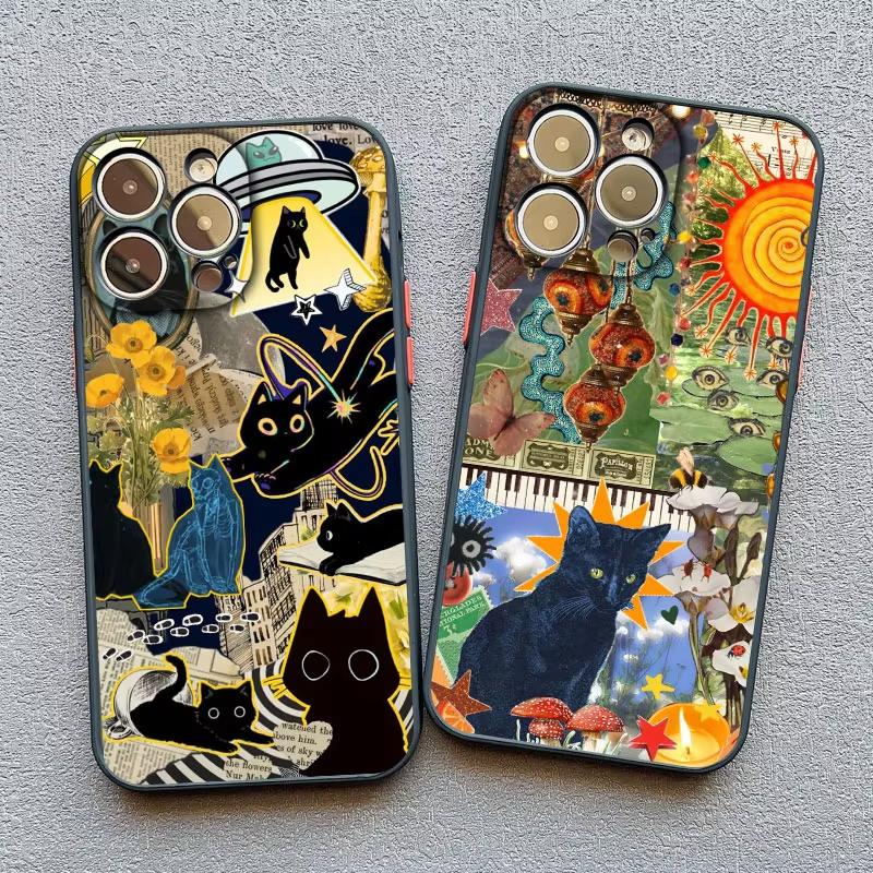 New Cute Black Cat Graphic Montage Phone Case For iPhone 17 15 16 Pro Max 14 13 12 Mini 11 Pro Max Plus XS XR X Back Covers