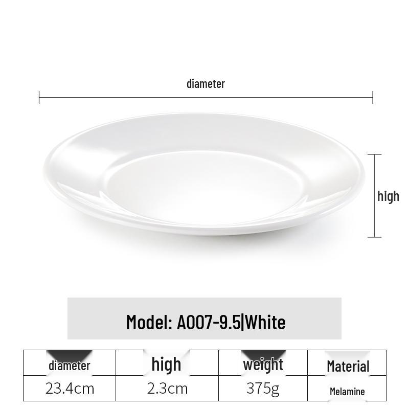 White Melamine Round Plate - Imitation Porcelain Tableware, Shallow Buffet Dinnerware Dish.