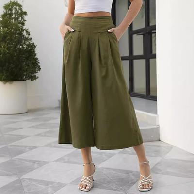 Pantalones Cargo Acortados Elásticos de Cintura Ancha de Algodón para Mujer 2023 con Bolsillos