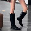 Vintage Low Heel Slip On Women Knight High Boots Cosy Soft Leather Shoes Female Slim Mordern Long Booties  De Muje