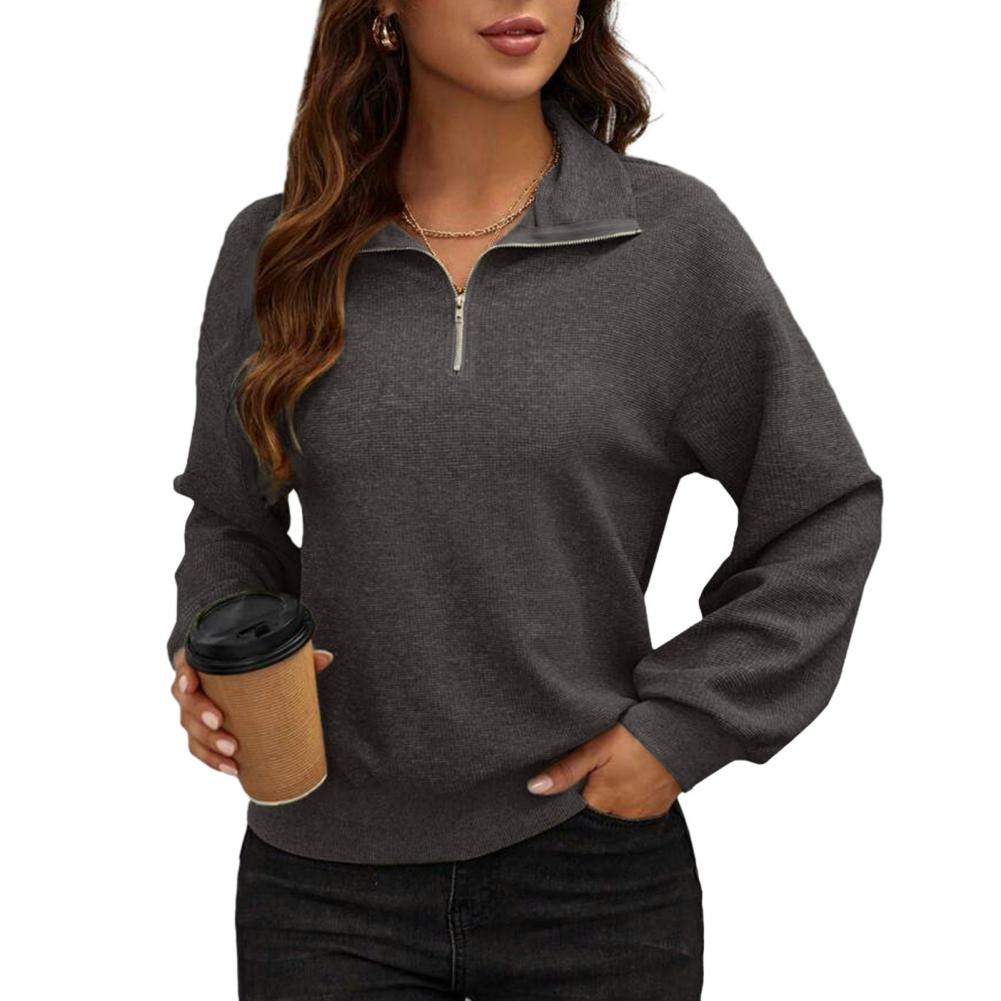 Damska jesienno-zimowa bluzka w jednolitym kolorze z klapami na zamek błyskawiczny pół plisy z długim rękawem luźny krój luźny pulower bluza Streetwear