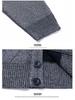 Men's V-Neck Jacquard Sweater Coat - Plus Velvet Knitted Cardigan for Autumn/Winter