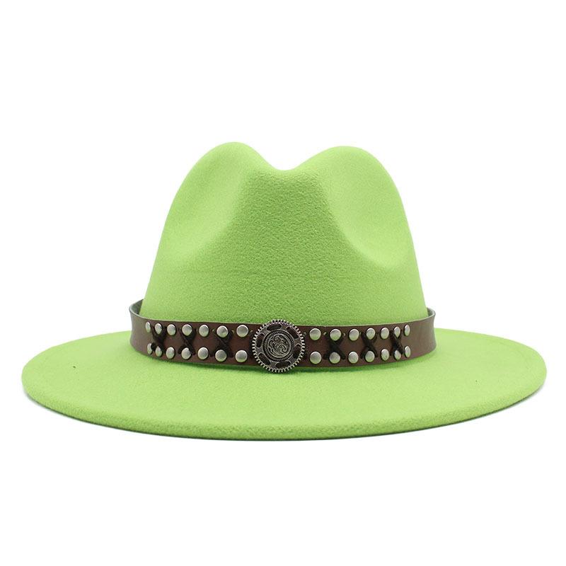 Ji Nan Ladies Wool Jazz Hat Big Eaves Hat Trendy Flat Edge Top Hat