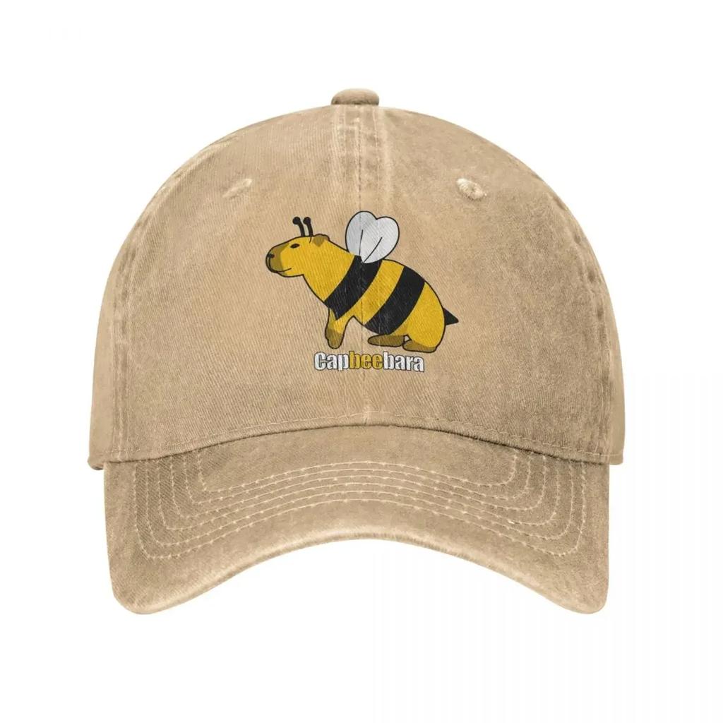 Fashion Capybara Bee Baseball Caps Unisex Distressed Denim Sun Cap Parody Capybaras All Seasons Travel Adjustable Caps Hat