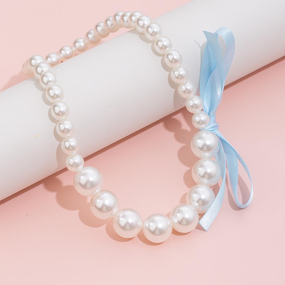 Elegant Pearl Bow Choker Necklace for Girls - White Children's Accessory