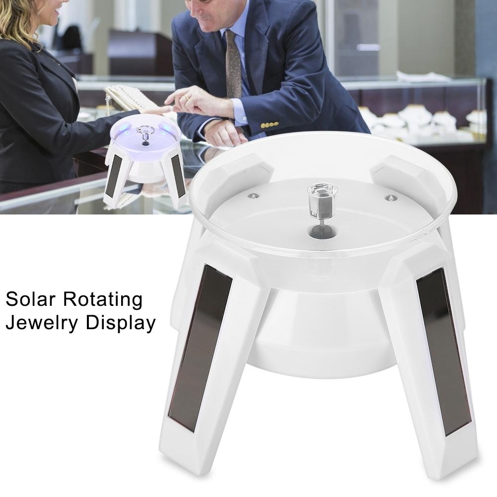 Solar 360 Grad rotierenden Drehteller Uhr Telefon Schmuck Display Stand LED Licht (Weiß)